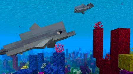 A video game of a dolphin and fish

Description automatically generated